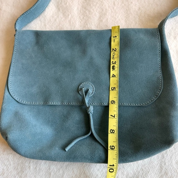 Italian Suede Leather Hobo | Messenger Crossbody Bag Blue - Picture 10 of 11